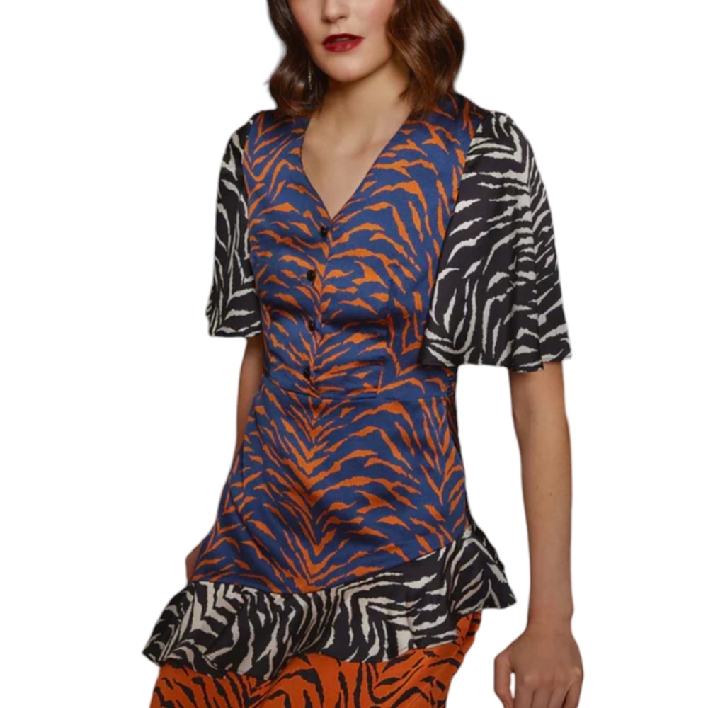 AUTUMN ADEIGBO | Tracy Animal Print Midi Dress Size 2 - Picture 7 of 7
